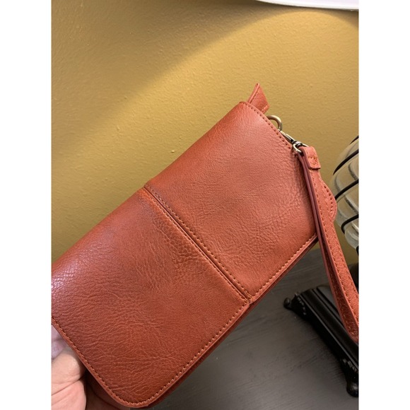 Joy Susan Mia Multi Pocket Clutch Bag Wristlet Purse Orange Zip Classic Fall - Picture 1 of 14
